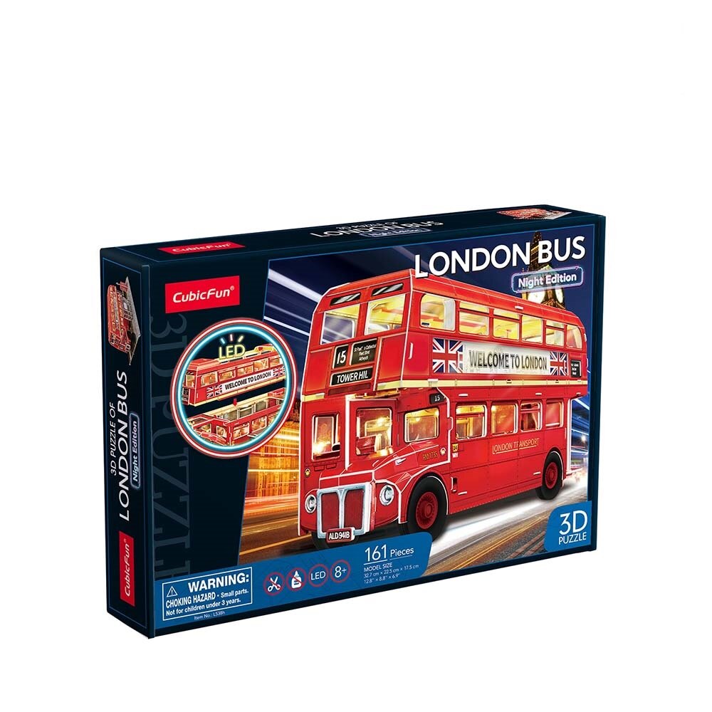 Puzzle 3D Cubic Fun - Autobuz cu etaj,cu led, 161 piese
