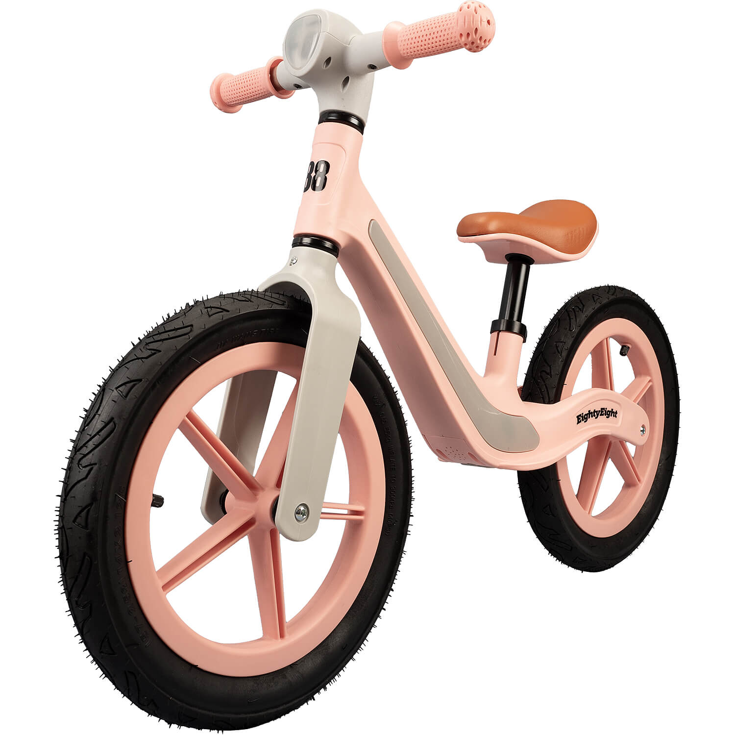 EightyEight balance bike with lights and music Toddler, inflatable rubber wheels, 14 inches, pink