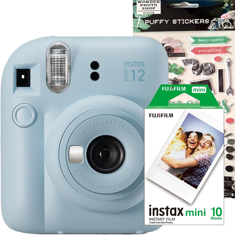Fujifilm Instax Mini 12 Instant Camera Pastel Blue + Mini Film 1x10 + Decorative Stickers