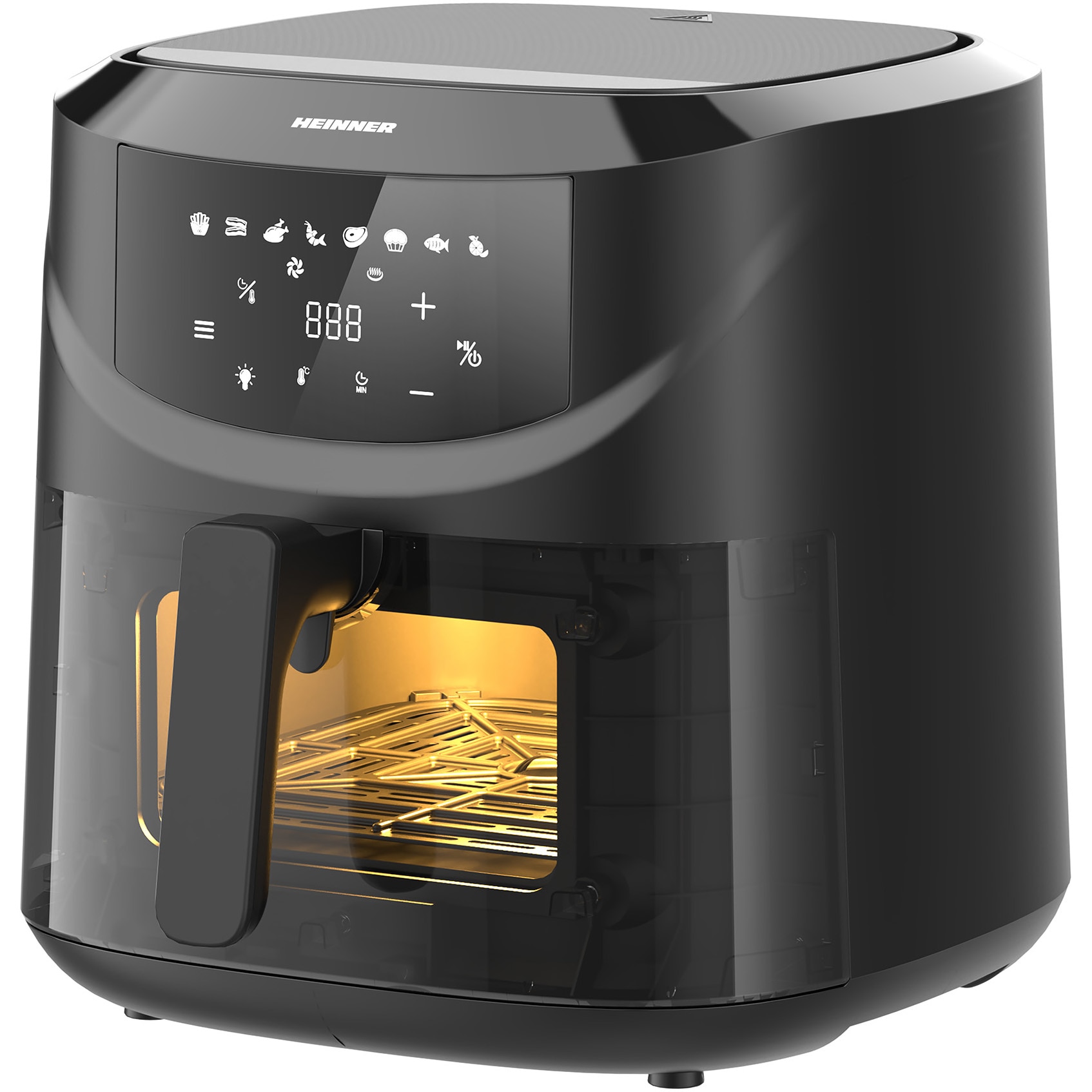 Heinner Spacefry HAF-B8BK2000 hot air fryer, 2000 w, capacity: 7.6l, digital display with touch control, 60 min timer, temperature 80-200 degrees, monitoring window, removable teflon support, automatic shut-off, black