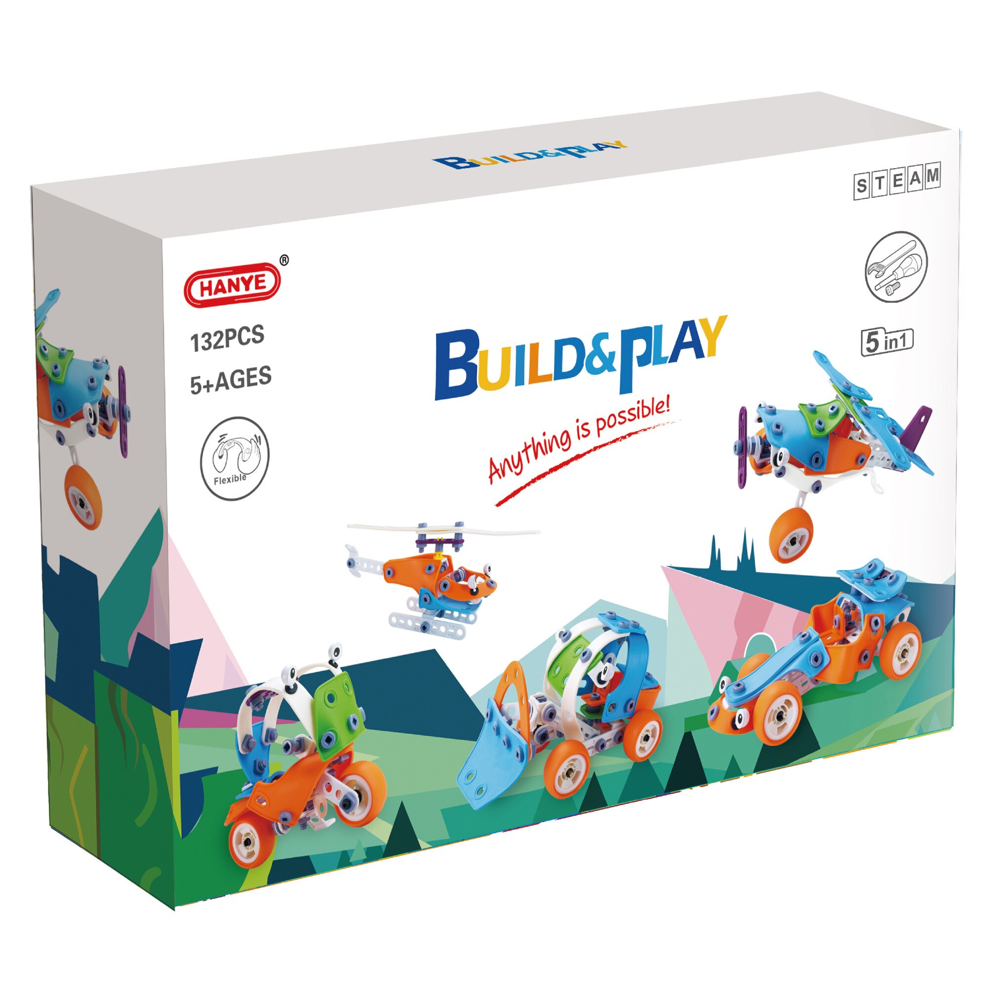 Set de constructie Mappy Build&Play - STEAM, 5 in 1, 132 piese, EM101