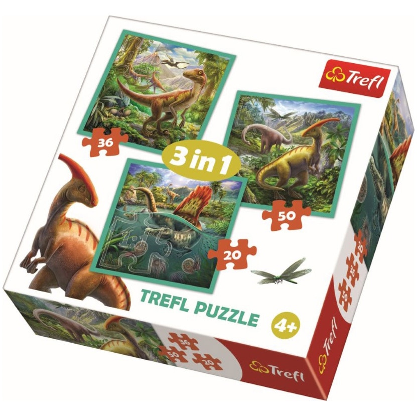 Puzzle Trefl 3 in 1, Lumea extraordinara a dinozaurilor, 106 piese