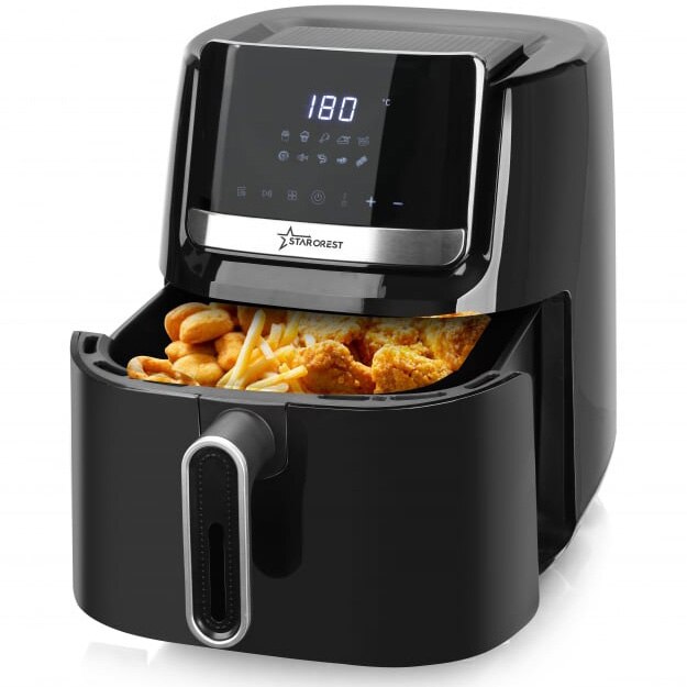 Friteuza cu aer cald STARCREST SFR-7400BK, 1800 W, 7.4 Litri, Termostat 80 - 200 °C, 9 programe predefinite, Negru