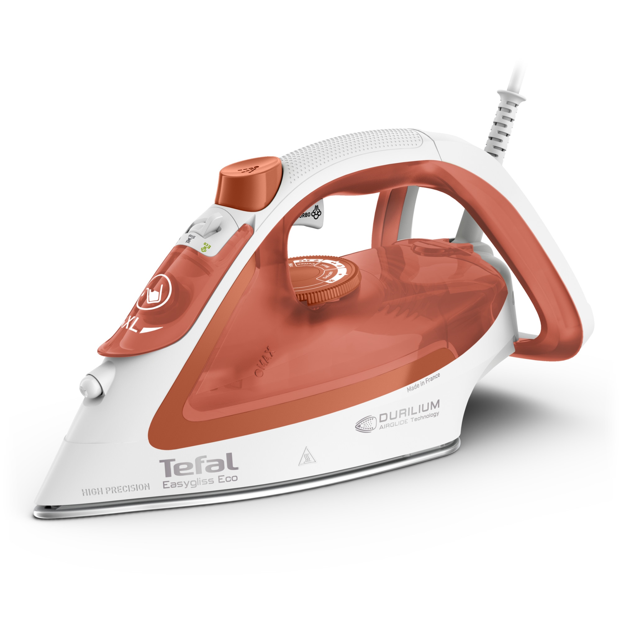 Tefal EasyGliss Eco FV5782E0 iron, 2800 W, variable steam 50 g/min, Durilium Airglide soleplate, Eco mode, white &amp; orange