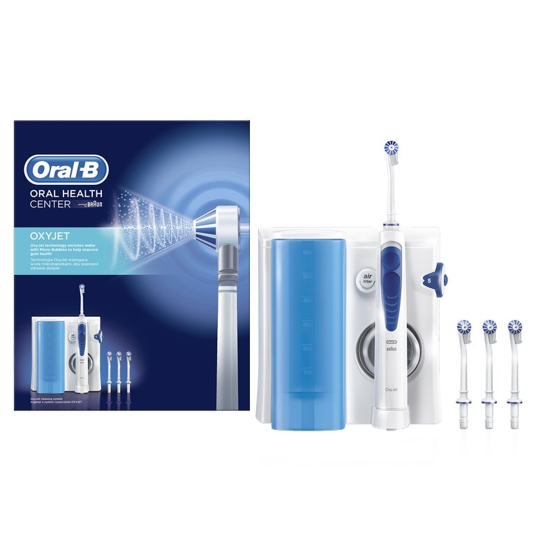 Oral B oral irrigator. 5 intensity levels. 4 intradental heads. 600 ml. White