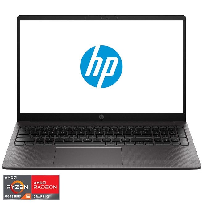 Laptop HP 255R G10 cu procesor AMD Ryzen™ 5 7535U pana la 4.5GHz, 15.6", Full HD, 8GB DDR5 RAM, 512GB SSD, AMD Radeon™ 660M Graphics, No OS, Dark ash silver