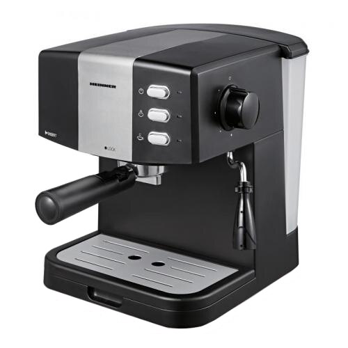 Heinner HEM-850BKSL manual espresso machine, 850 W, 1.5 L, 15 bar, double stainless steel filter, Black/Silver