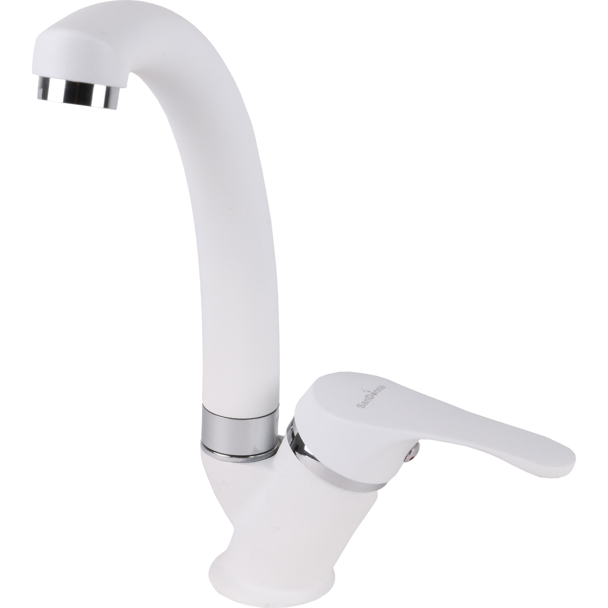 Baterie bucatarie SanDonna F 1069, cu aerator, cartus ceramic, Alama, Alb