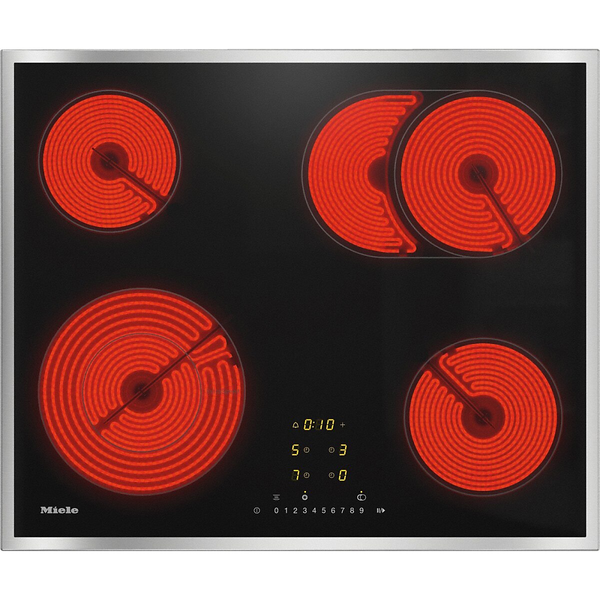 Plita incorporabila Miele KM 6540 FR, Electrica, 4 zone de gatire, Stop & Go, Timer, ExtraSpeed, Rama inox, 62 cm, Negru