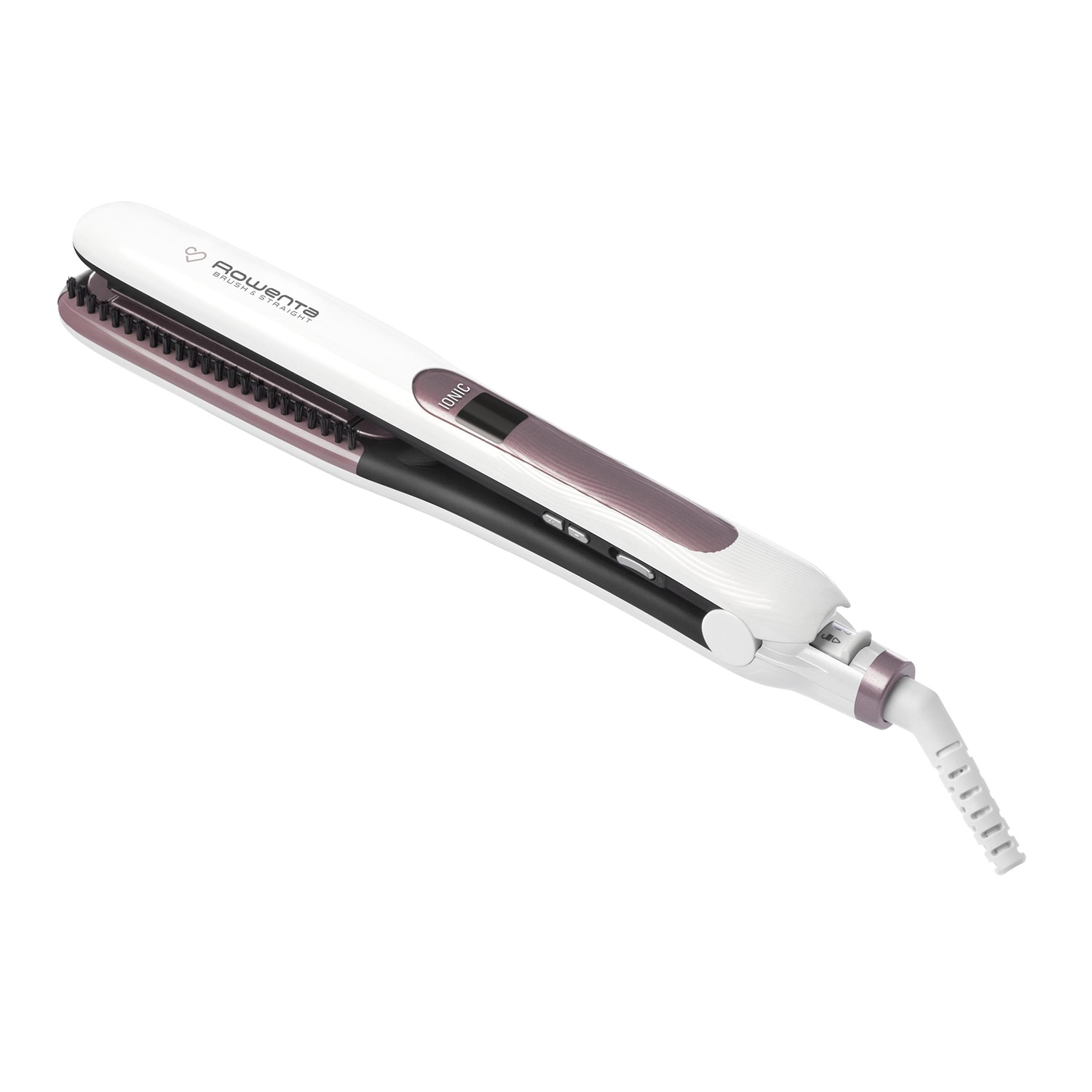 Rowenta SF7510F0 Brush&amp;Straight Premium Care Hair Straightener, LCD, 130-200°C, White/Purple