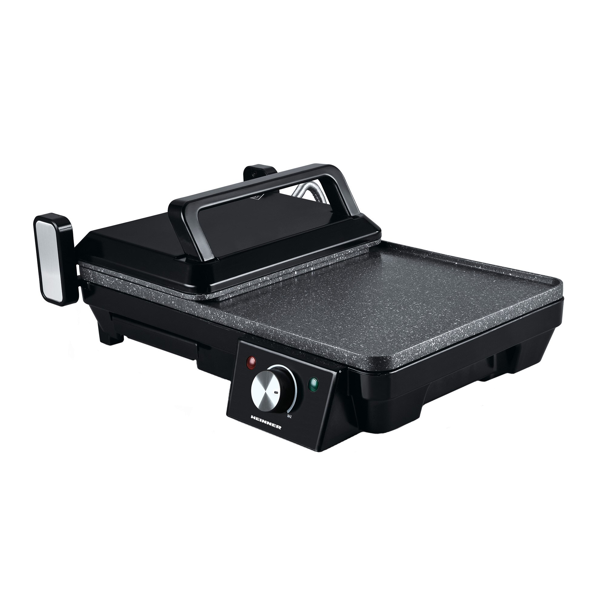 Heinner HEG-F20002P electric grill, 2000 W, 105° and 180° opening, non-stick marble coating, Black