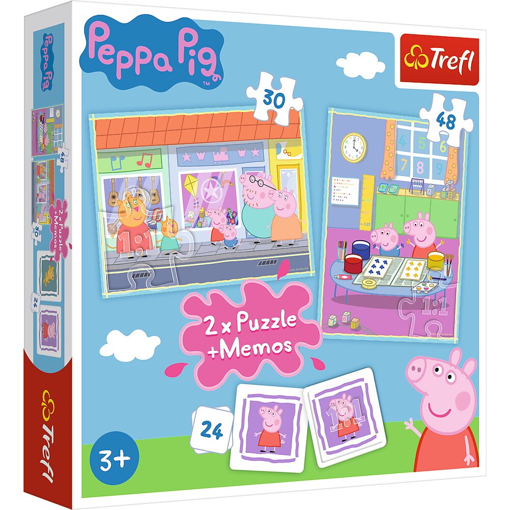 Set Trefl 2 in 1, joc memorie si puzzle, Peppa Pig, 30/48 piese