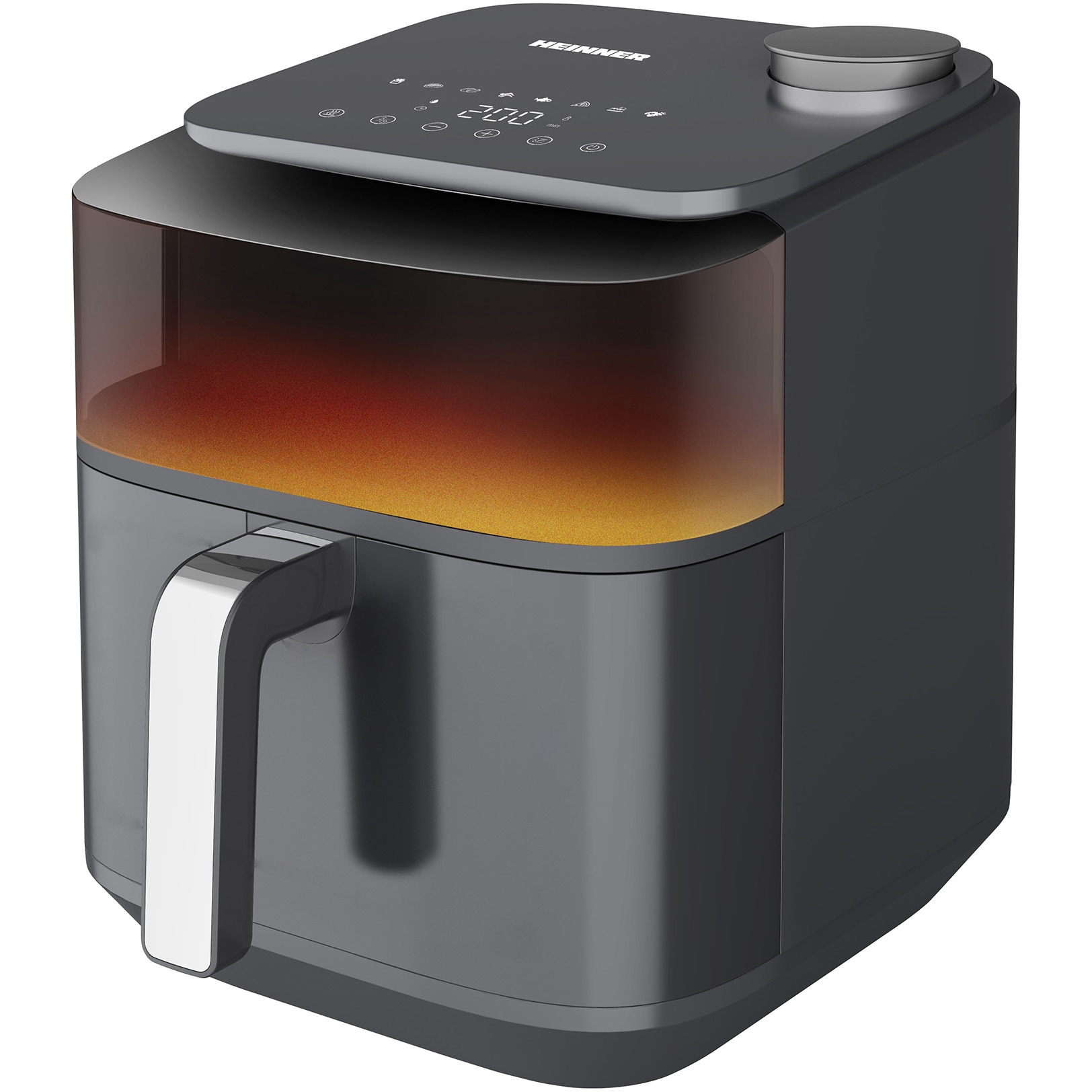 Friteuza cu aer cald Heinner CrispSteam Elite HAF-H7DLST1800, 1800W, incalzire sus-jos, capacitate: 6.7L, display digital, control touch, 8 programe, functie pulverizare apa, fereastra supraveghere, gri antracit
