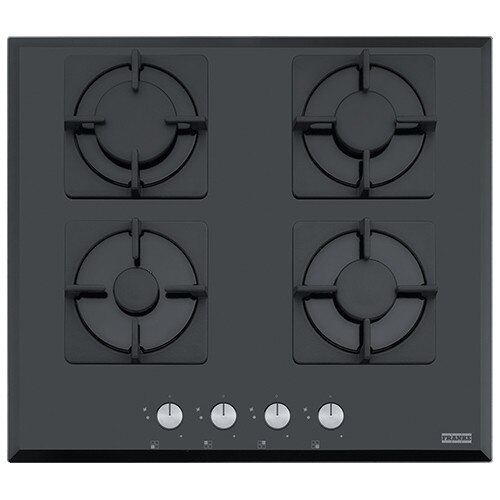 Plită gaz Franke, 4 arzătoare, aprindere electrică, valve siguranță, grătare fontă, sticlă neagră