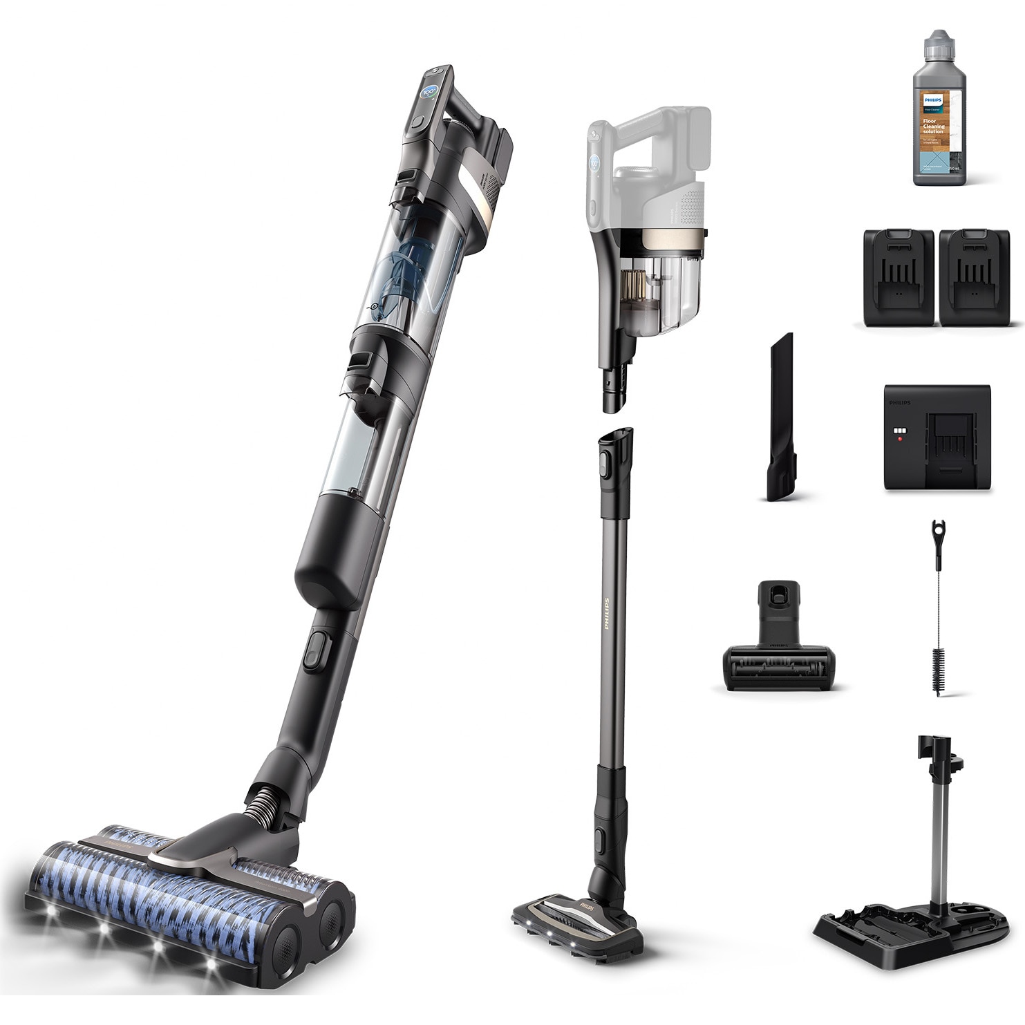 Philips AQUA TRIO 9000 XW9465/11: 3-in-1 vacuum, Aqua Spin 4000, self-cleaning, 2x 25.2V batteries, mini turbo brush.