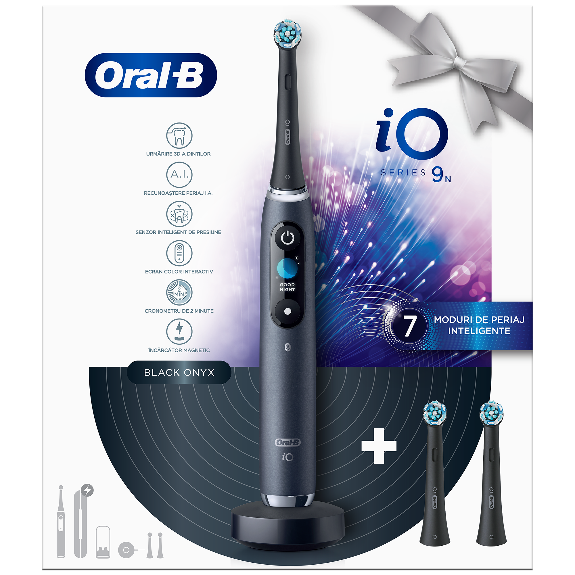 Oral-B iO9 Electric Toothbrush: Magnetic, AI, LED, Smart Sensor, 7 Modes + Travel Kit, Black + 2 Brush Heads