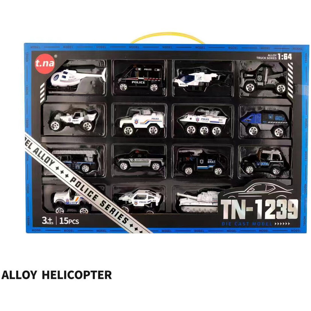 Set de joaca Mappy cu 15 vehicule politie, metalice