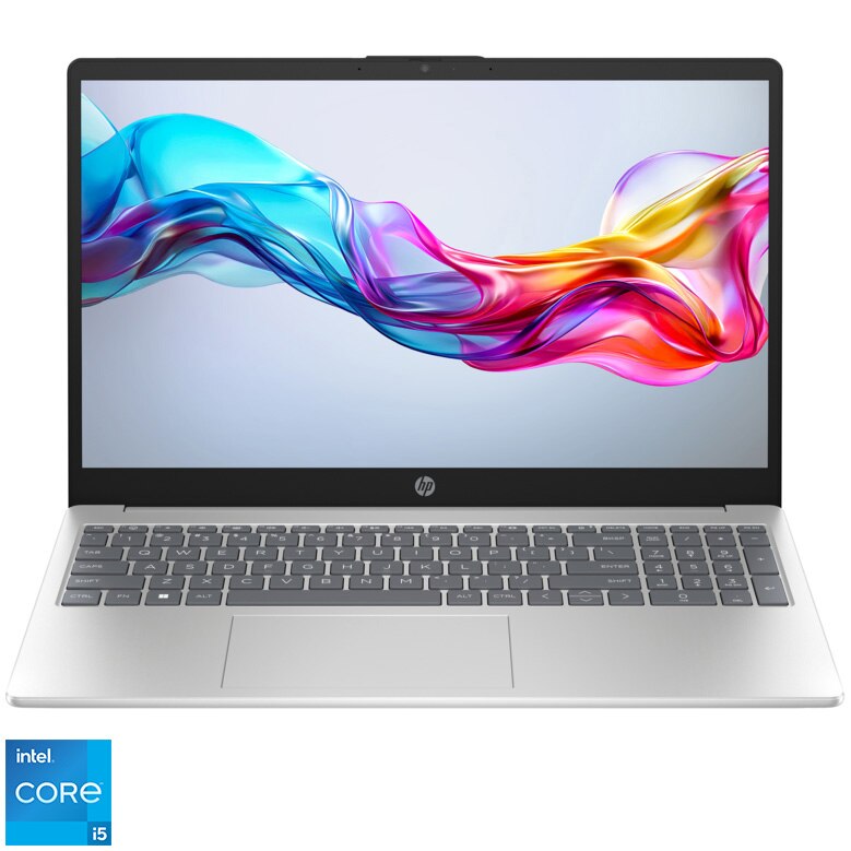 Laptop HP 15-fd0069nq cu procesor Intel® Core™ i5-1334U pana la 4.6GHz, 15.6'', Full HD, 16GB DDR4 RAM, 512GB SSD, Intel® Iris® Xᶱ, Free DOS, Silver