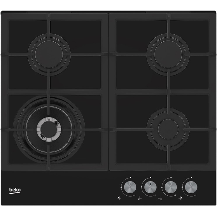 Plita incorporabila Beko HILW64225S, Gaz, 4 Arzatoare, Arzator Wok, 60 cm, Sticla neagra