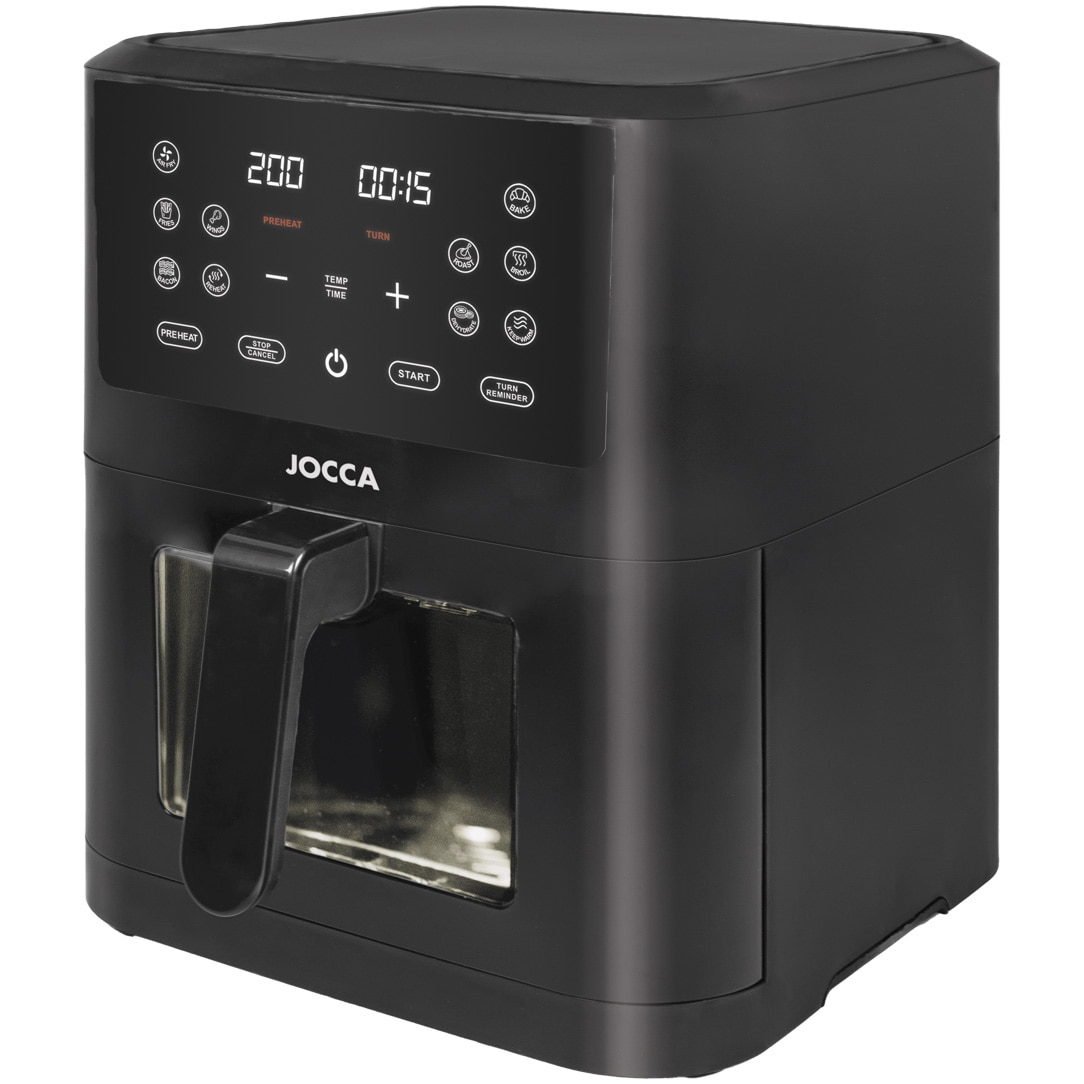 Hot air fryer, oil-free, Jocca 2307N, 1800W, 8L, touch control, LED display, adjustable temperature 34-200ºC, viewing window, overheating protection, black