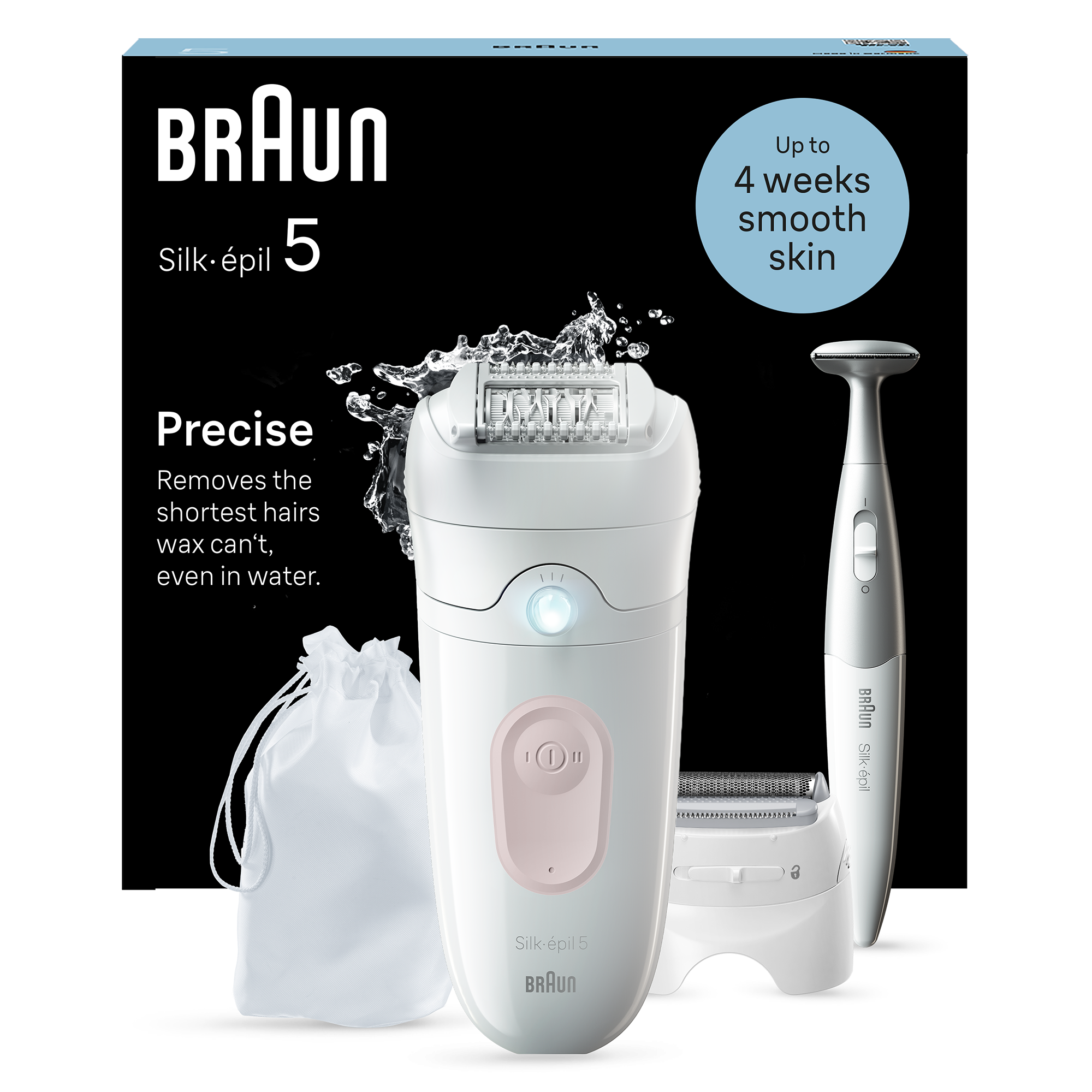 Braun Silk-épil 5 5-230 Wet &amp; Dry Epilator, MicroGrip, Smart Light, 28 Tweezers, 2 Speeds, Bikini Trimmer + 5 Accessories, Shaving Head + Comb, Travel Pouch, Pale Pink