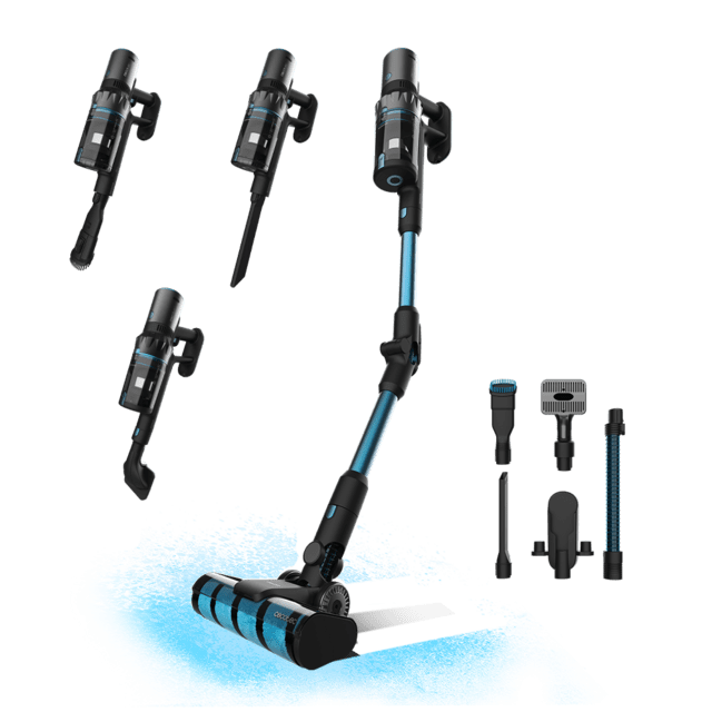 Aspirator vertical 3 in 1 Cecotec Conga Rockstar 3500 Storm Flex Animal 08429, 500W, 33.6V Li-Ion, 30 kPa, Mop, Autonomie 70min, accesorii incluse, negru/albastru