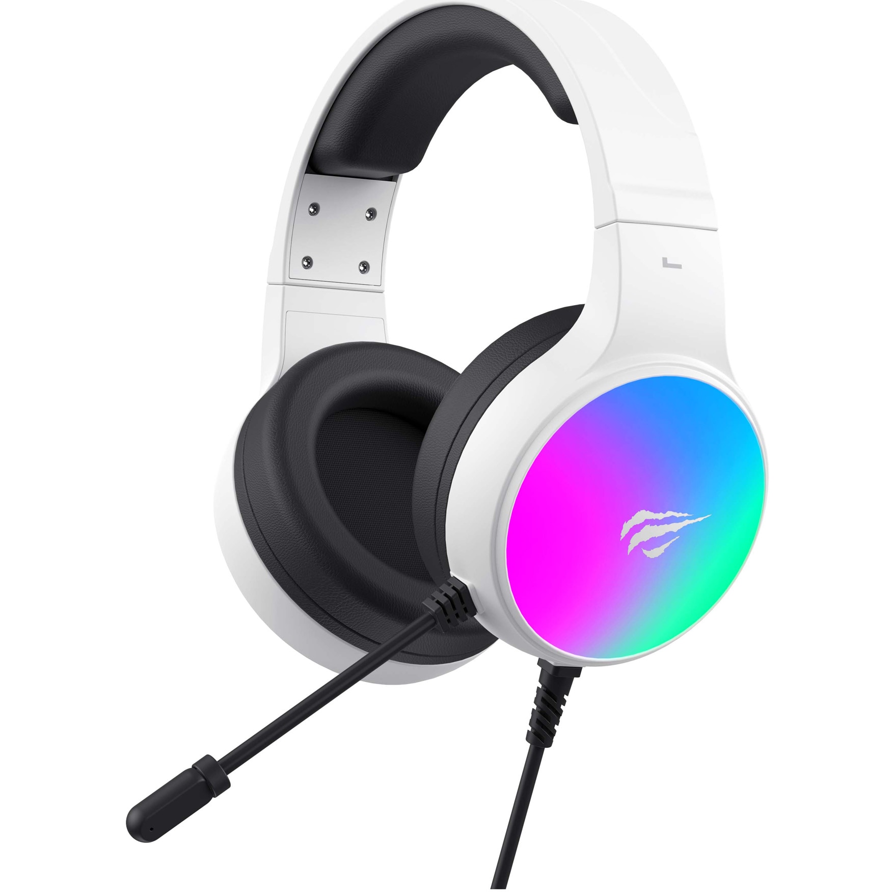 Casti gaming cu microfon HAVIT H2043U, surround 7.1 virtual, iluminare RGB, difuzoare 50mm, control volum, conectare prin USB, Alb