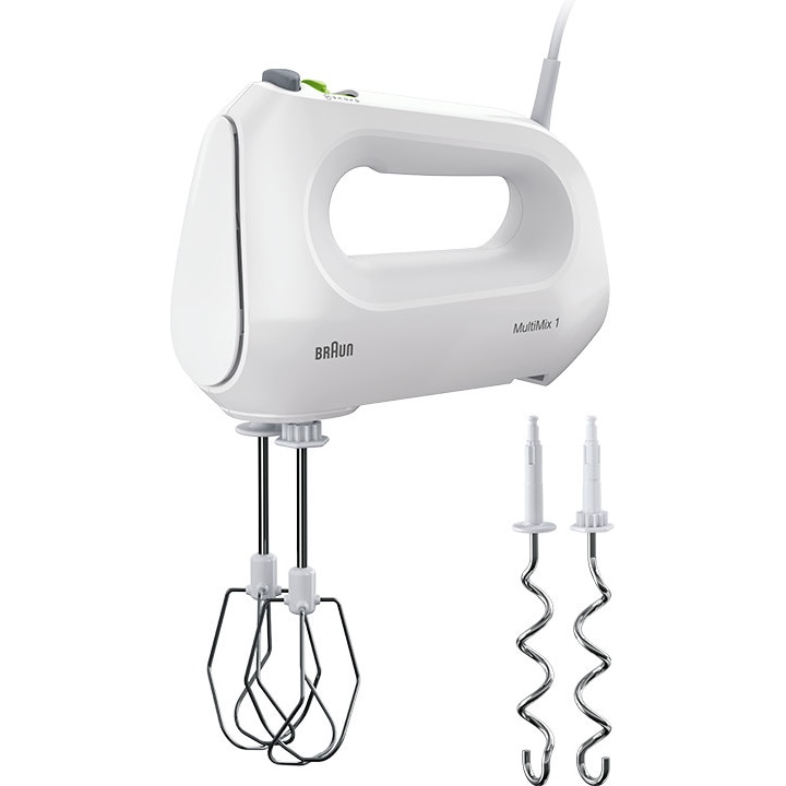Braun HM1010WH hand mixer, 400 W, 4 speeds + Turbo, 2 paddles, 2 dough hooks, White