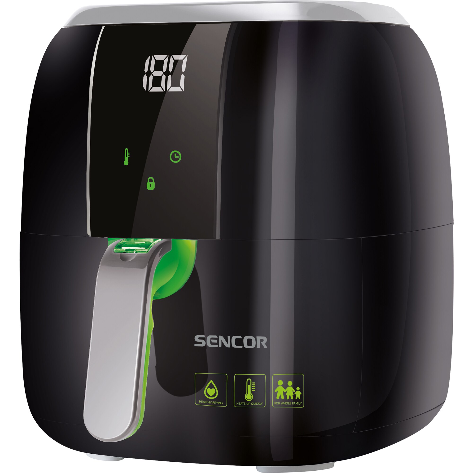 Hot air fryer, Sencor, SFR 5321BK, Display, Timer, 3 l, 6 programs, 1400W, Black