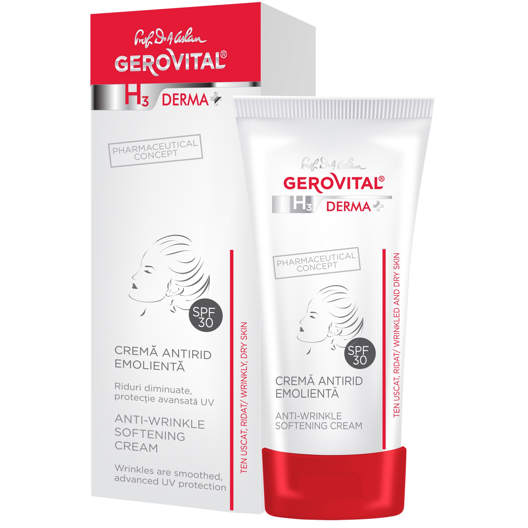 Gerovital H3 Derma+ emollient anti-wrinkle cream, with SPF30, 30 ml