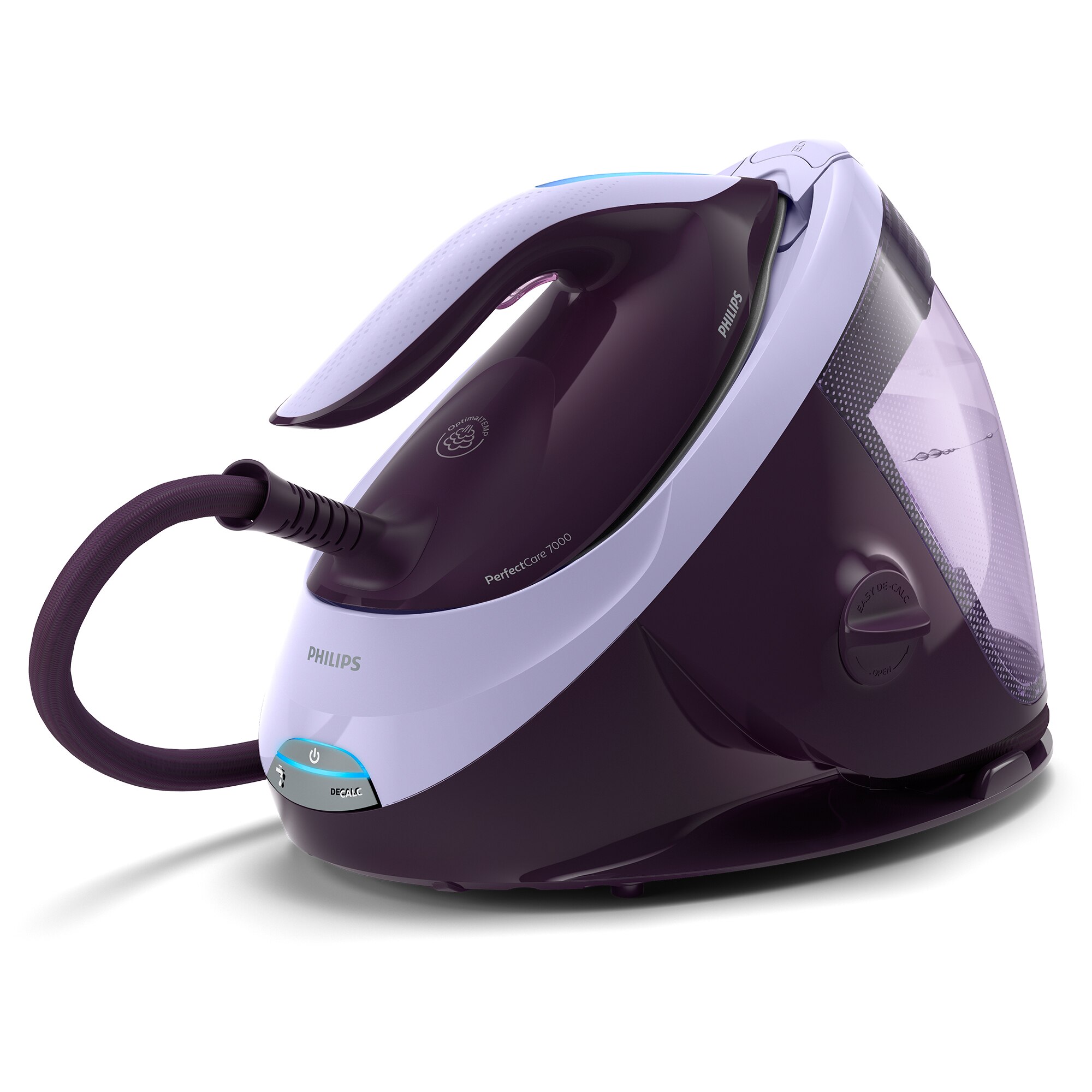 Statie de calcat cu abur Philips PerfectCare seria 7000 PSG7050/30, 2100W, 8 bari, jet de abur continuu 120g/min, jet de abur 600g, rezervor apa 1.8L, talpa SteamGlide Elite, oprire automata, sistem de detartrare Easy-de-calc, tehnologie OptimalTemp
