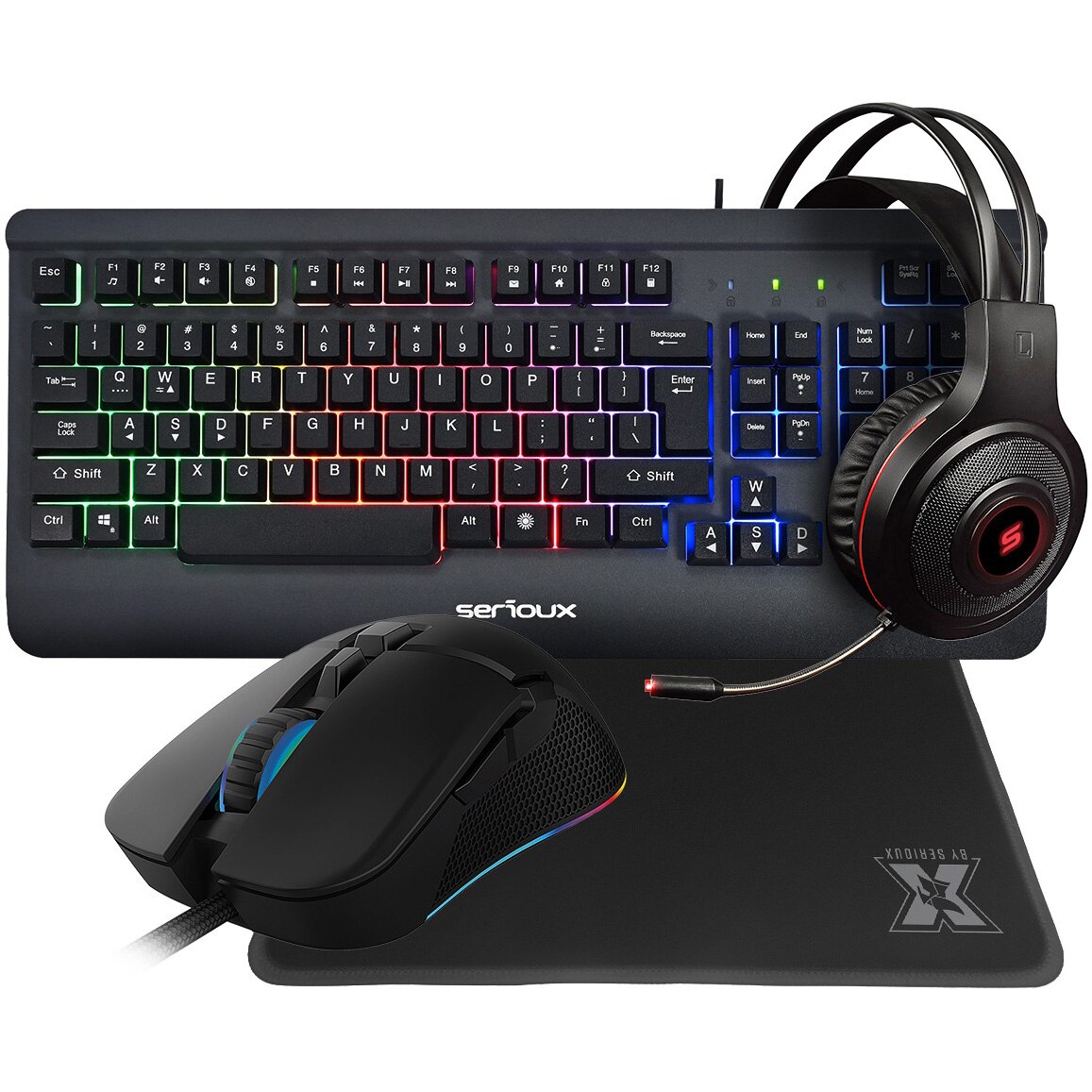 Serioux Kayel Gaming Kit 4 in 1, Keyboard, Mouse, Headphones, Mousepad