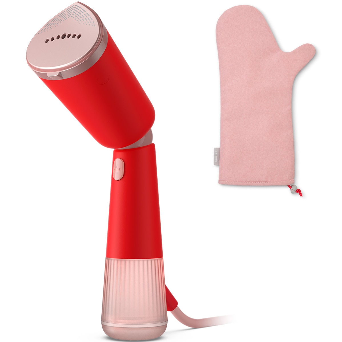 Philips STH5020/40 Portable Vertical Iron Series 5000, 1300W, steam output 24 g/min, 120 ml water tank, metal soleplate, adjustable head for vertical and horizontal ironing, desoldering bag/glove (2in1), color: coral