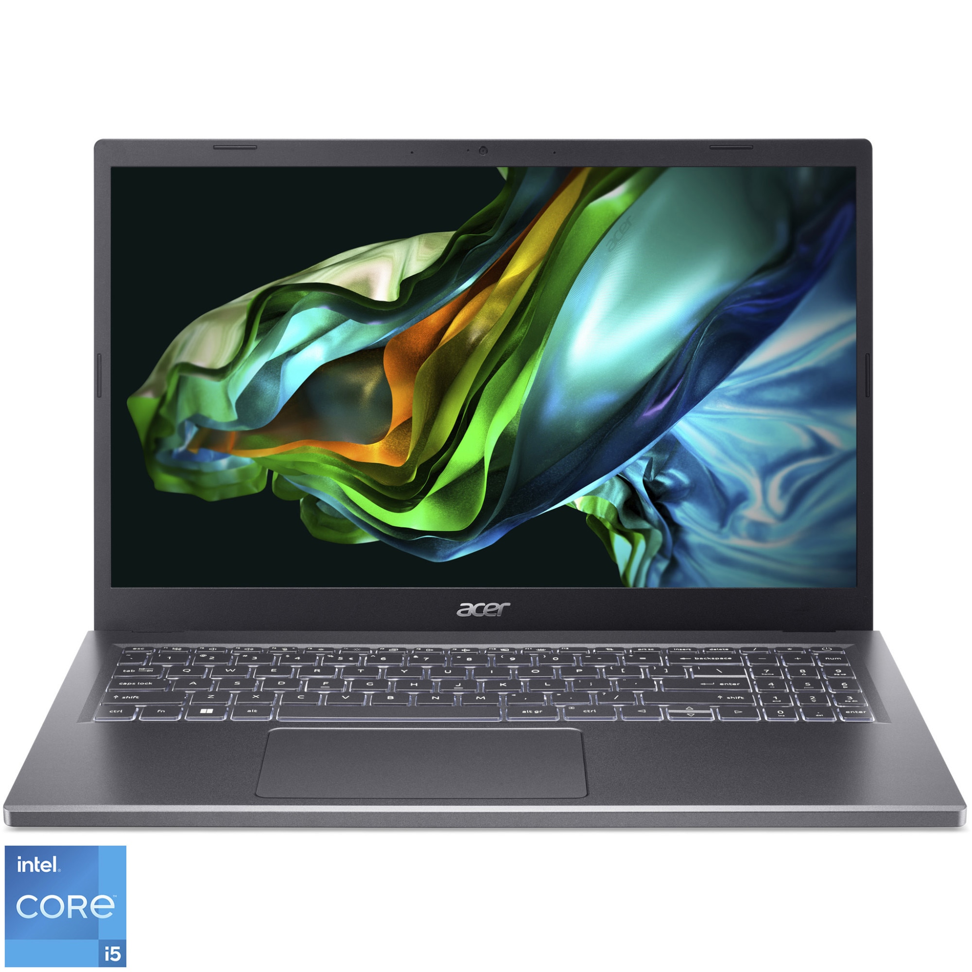 Laptop Acer Aspire 5 A51558M50R5 cu procesor Intel Core i51335U pana la 460 GHz, 156", Full HD, IPS, 16GB DDR5, 512GB SSD, Intel Iris Xe Graphics, NO OS, Steel Gray