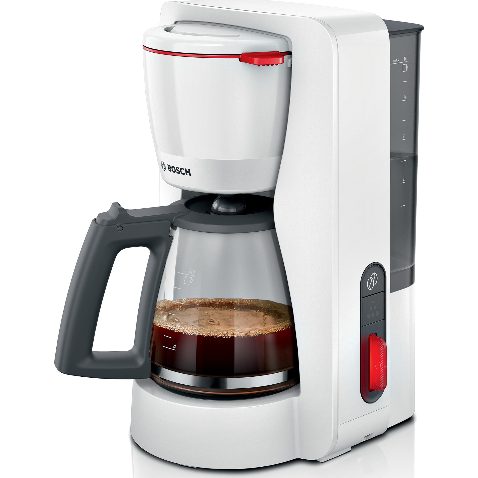 Bosch My Moment TKA3M131 coffee maker, 1.37 l, glass cup, anti-drip system, automatic shut-off, removable water tank, with keep-warm system, White