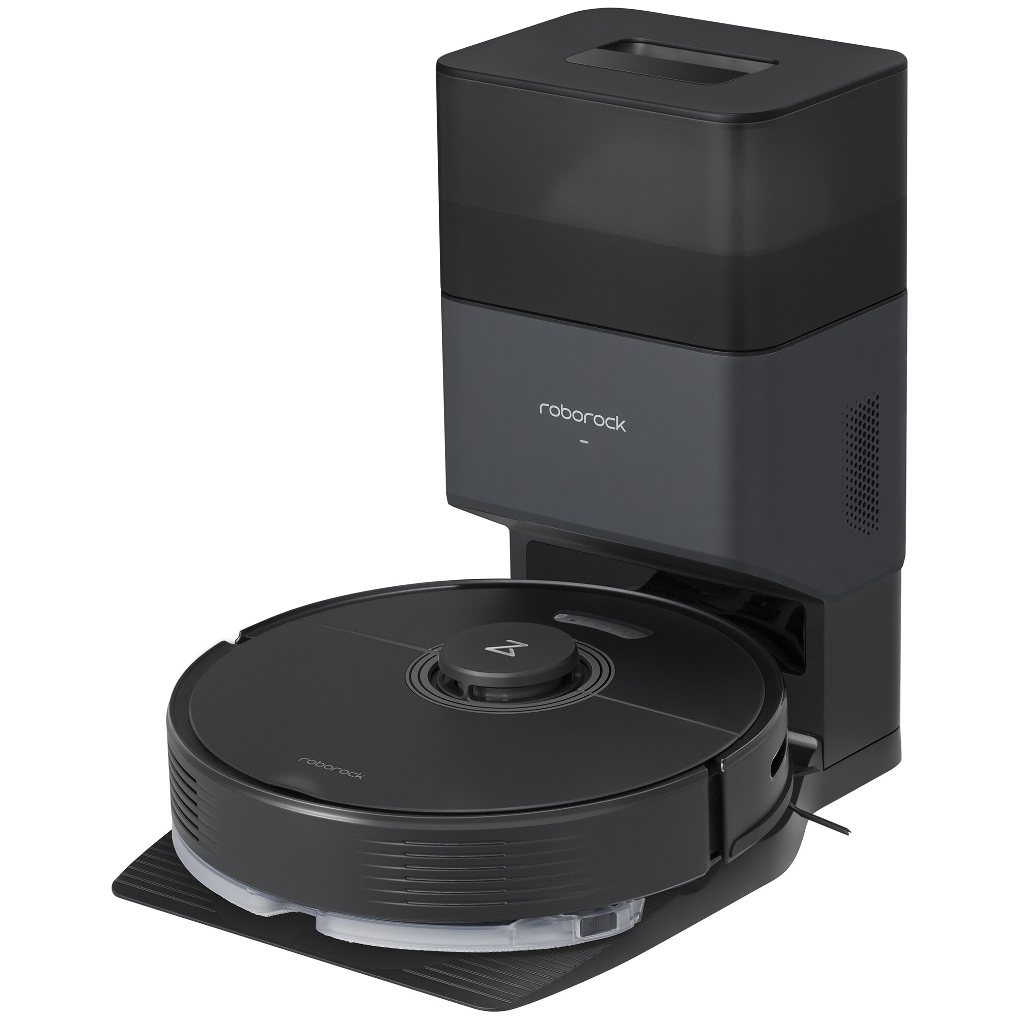 Robot de aspirare Roborock Q7 MAX+, aspirator&mop&statie inteligenta de golire automata, 58W, LiDAR, 4200Pa, 4 senzori, 4 harti, mapare 3D, 5200mAh, recipient praf 470ml, recipient apa 350ml , zone nogo nomop, 30 setari pentru volumul de apa, negru