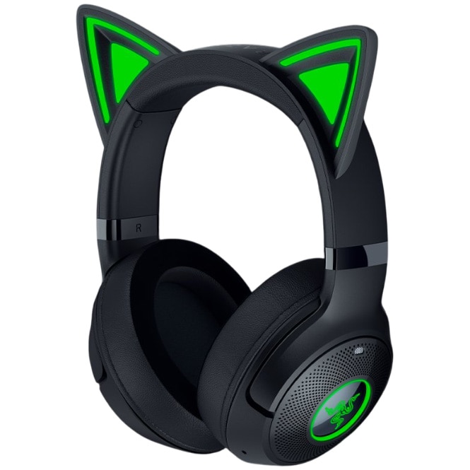 Razer Kraken Kitty V2 BT wireless gaming headset, 2 Razer Chroma RGB lighting zones, up to 40h battery life with Type C charging, Black