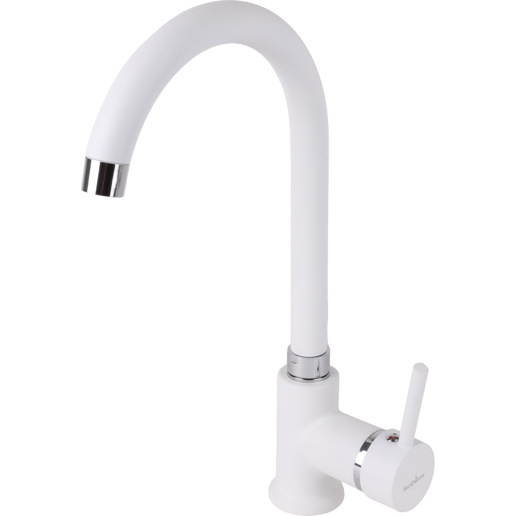 Baterie bucatarie SanDonna F 7073, cu aerator, cartus ceramic, Alama, Alb