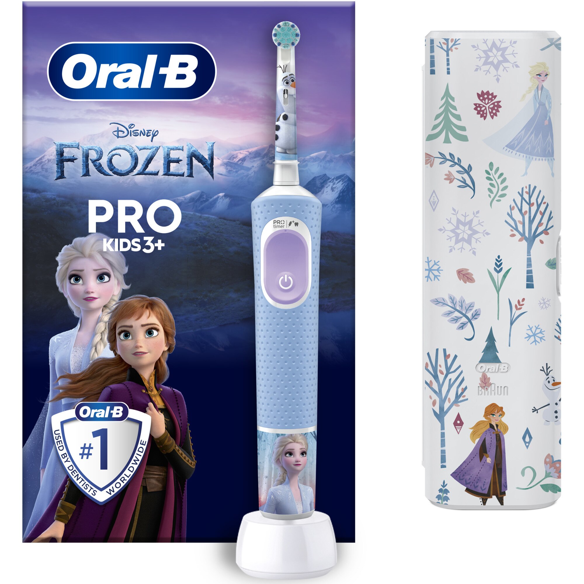OralB Pro Kids Frozen electric toothbrush, 2D clean, 2 modes, 1 head, 4 stickers, travel kit, Blue