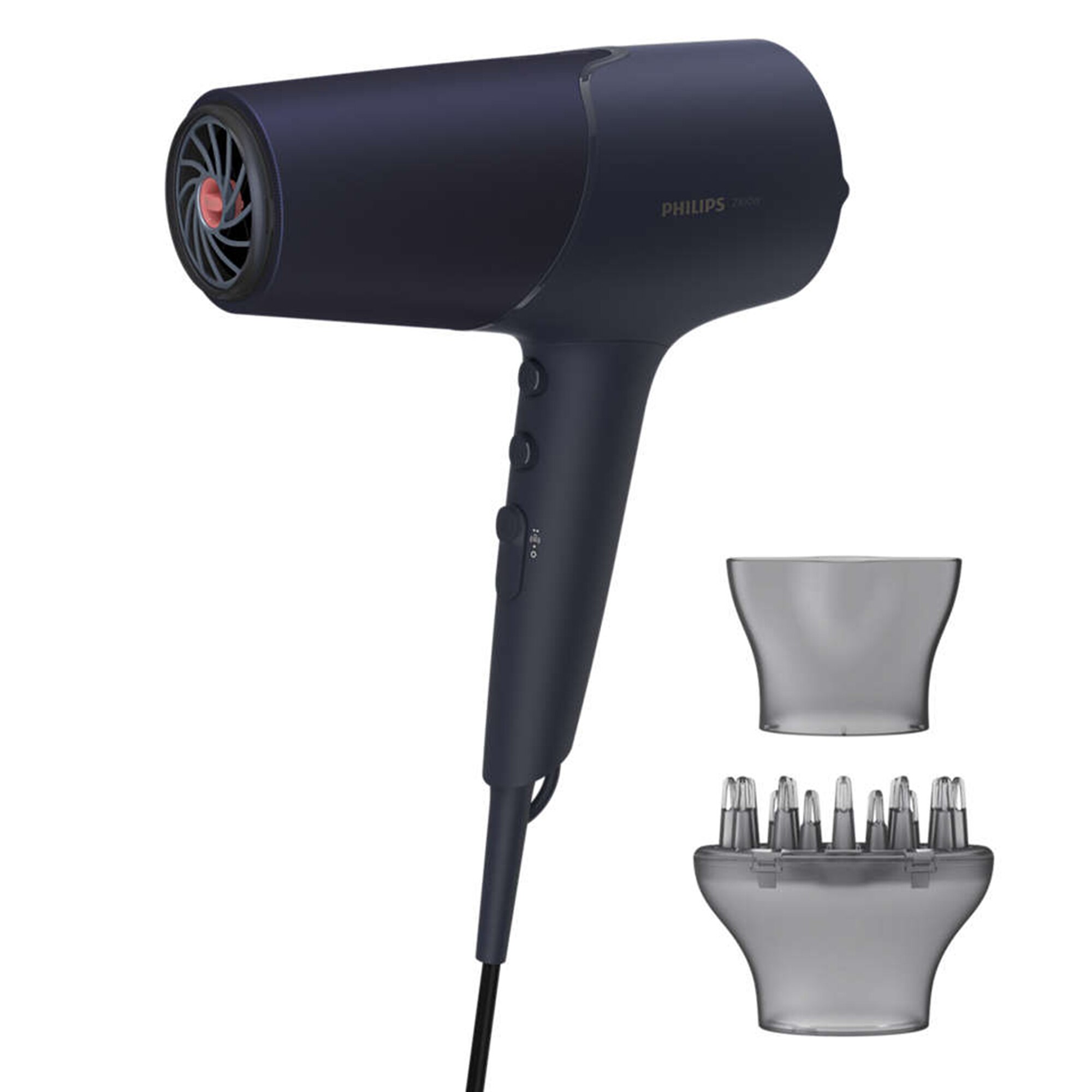 Hair dryer Philips BHD51000, 2300W, ThermoShield technology, ion care, 2 speed settings, 3 temperature settings, diffuser, styling head 11 mm, Dark blue metallic
