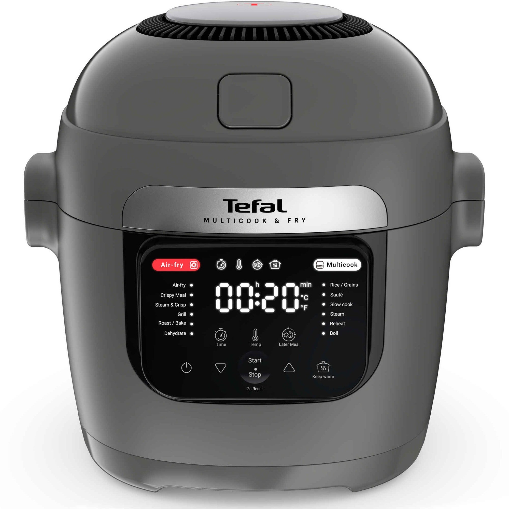 Tefal Multicook &amp; Fry MY731BF0, 1600W, 6L, 12 programs, pressure/hot air, non-stick pot, black/white.