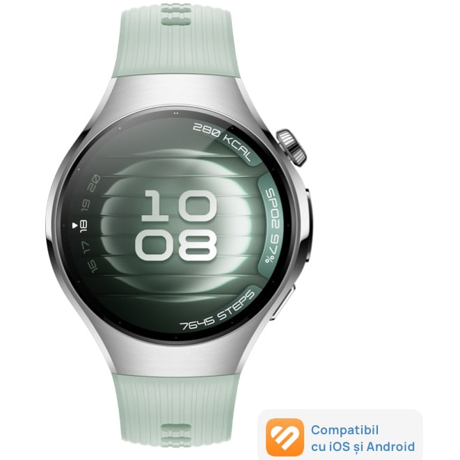 Smartwatch HUAWEI Watch 5, 42mm, Stainless Steel Case with Light Green Fluoroelastomer Strap