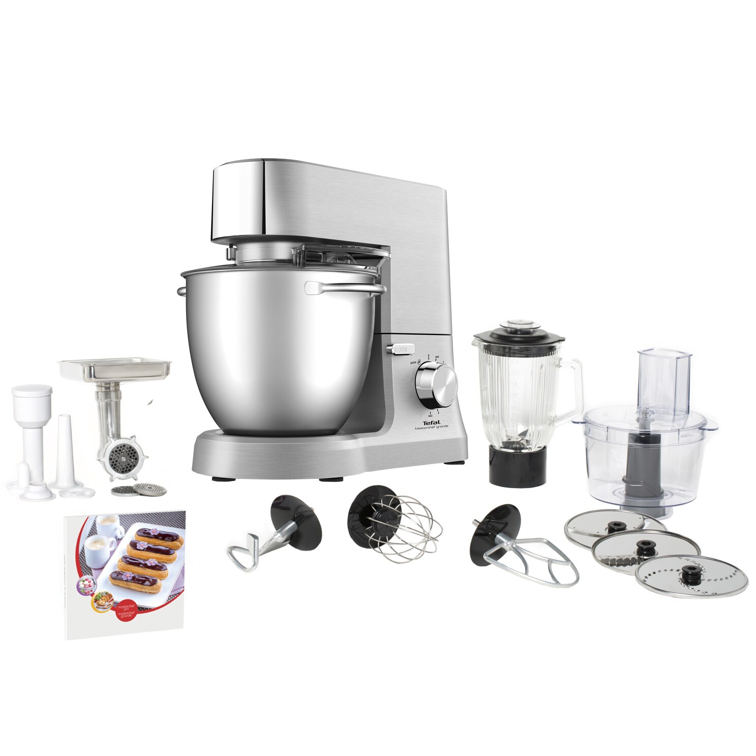 Food processor Tefal Masterchef Grande QB813D38, 1500 W, 8 speeds, bowl 67 l, 6 accessories, silver