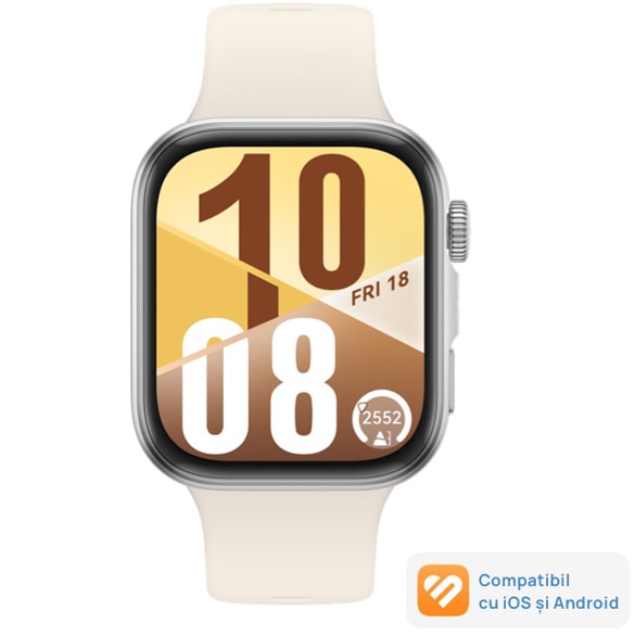 Smartwatch HUAWEI Watch Fit 4, Silver Body with White Fluoroelastomer Strap