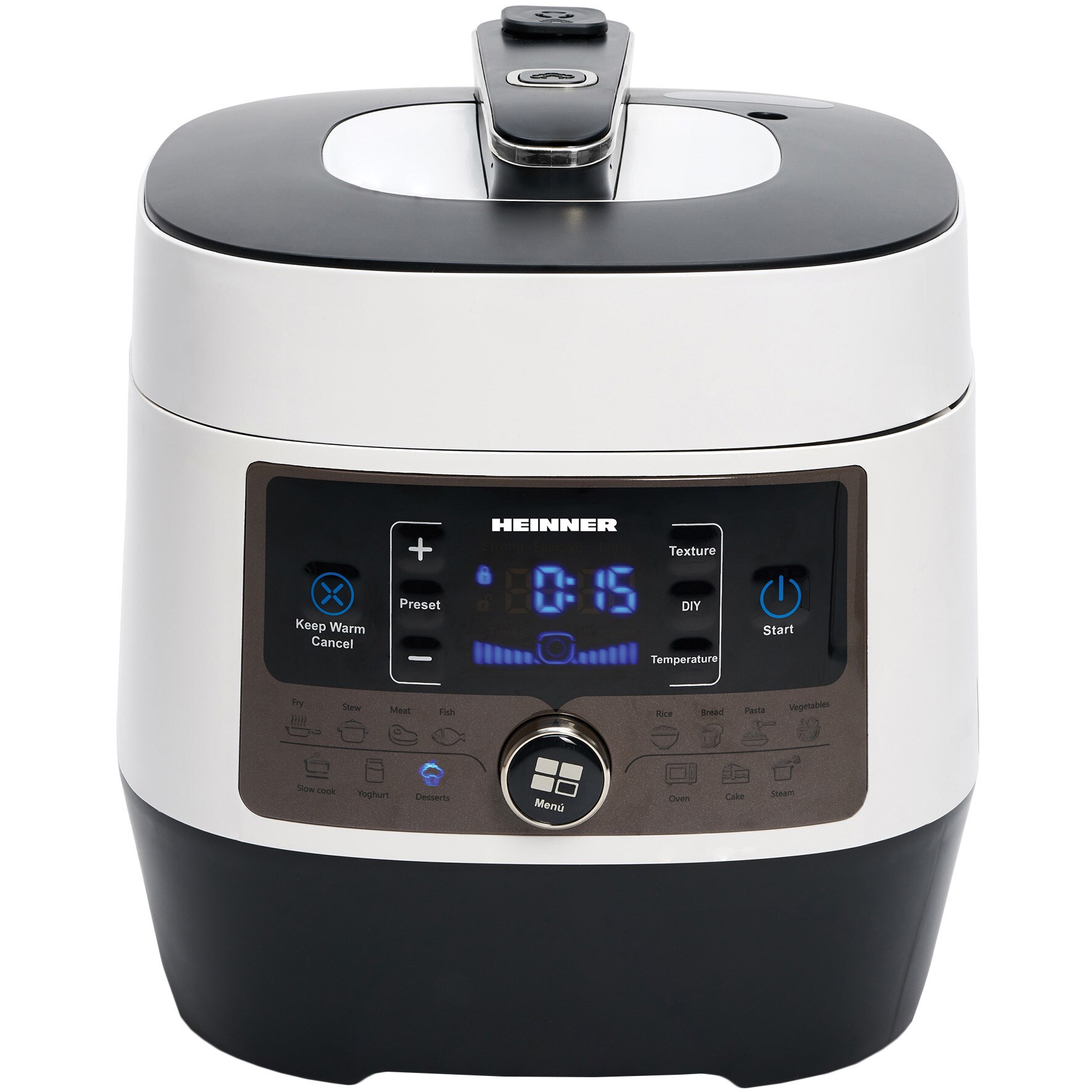 Multicooker Heinner HPCK-6WH, 4.5 L, 14 programe, vas antiadeziv, Timer, presiune reglabila, Alb