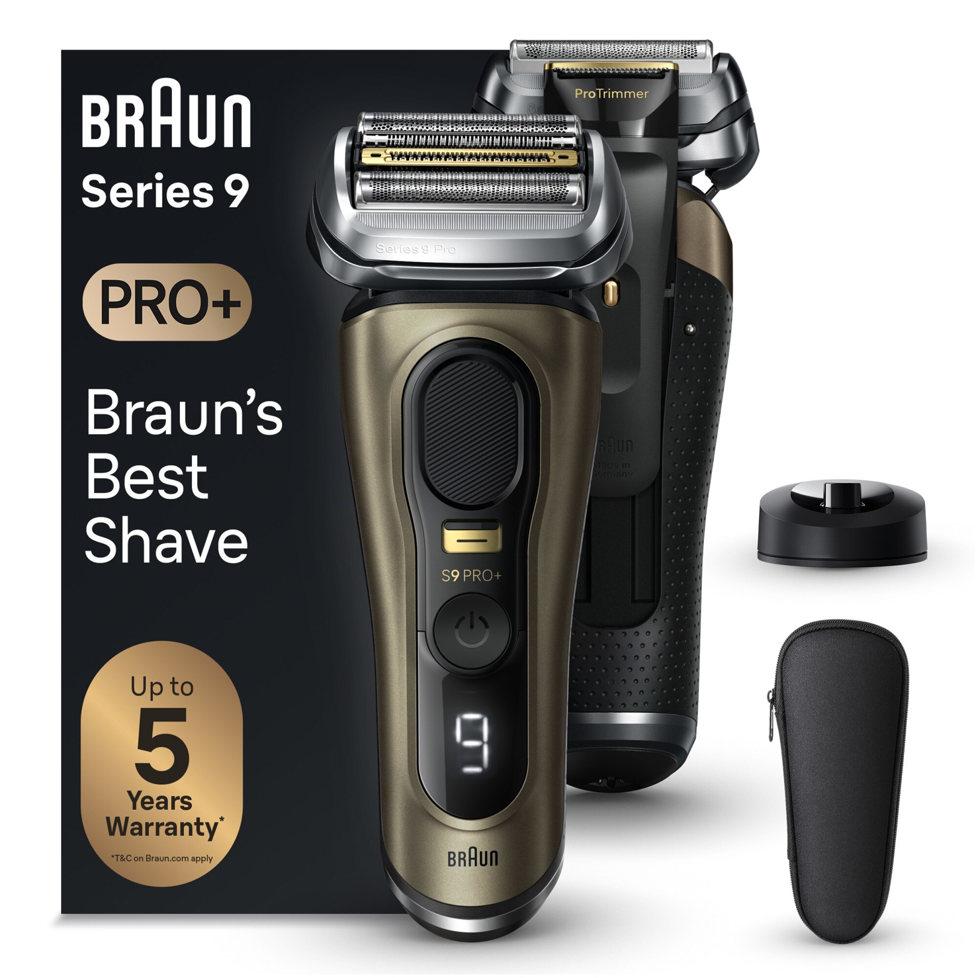 Aparat de ras electric Braun Series 9 PRO+ 9519s, ProLift Trimmer, SensoFlex, AutoSense, Sonic Technology, 40.000 de actiuni de taiere, 5 elemente de taiere, Suport de incarcare, Trusa de voiaj, Auriu