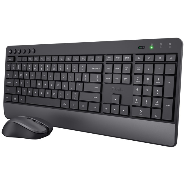 Wireless Trust Trezo ECO keyboard + mouse kit, 2.4 GHz Silent, US Layout, mouse 1000-1800 DPI, Black