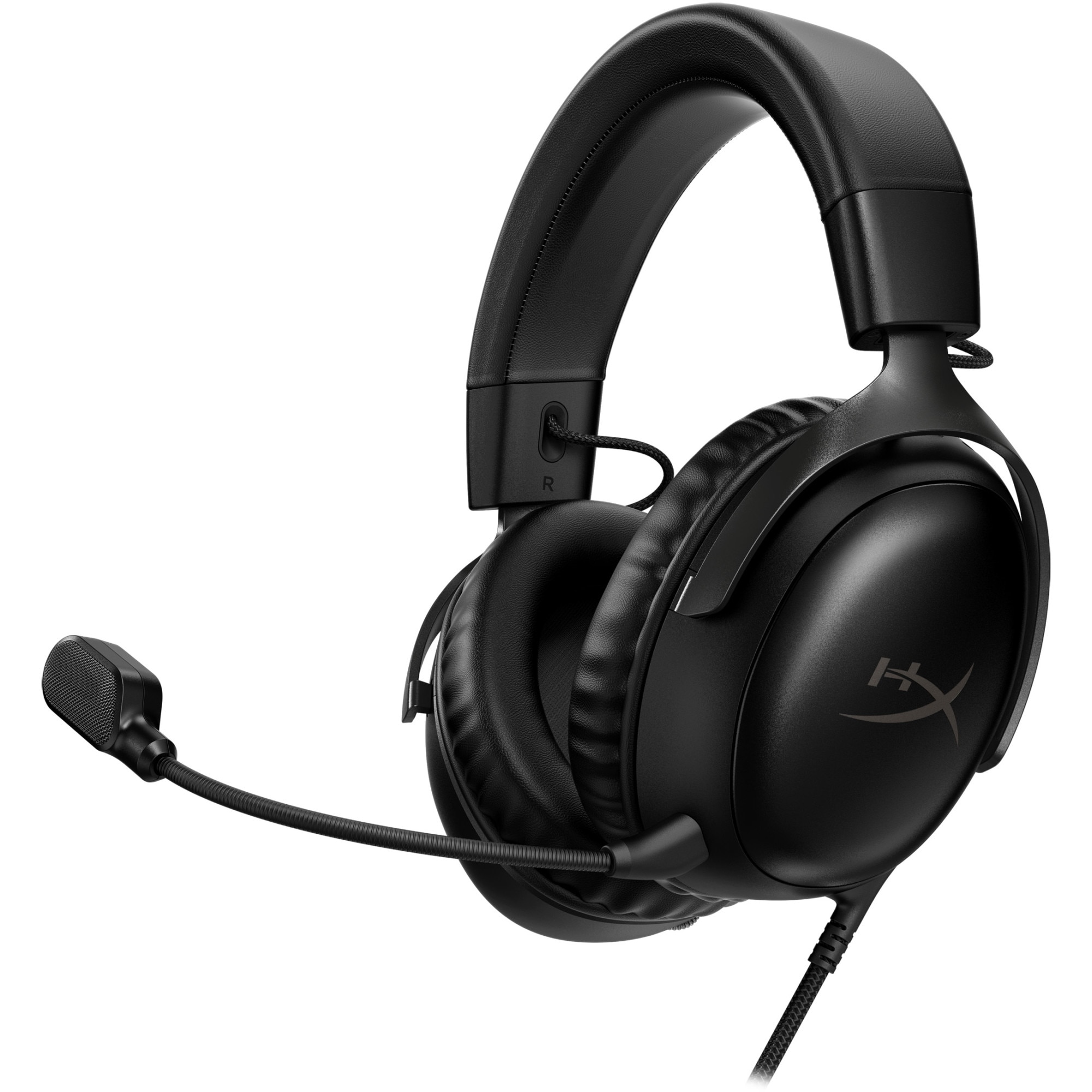 Casti Gaming HyperX Cloud III, DTS Headphone:X Spatial Audio, drivere 53mm, microfon detasabil cu metal mesh, noise cancelling si indicator LED, jack 3,5mm, USB-C, USB-A, cupe cu spuma cu memorie, multiplatforma, negru