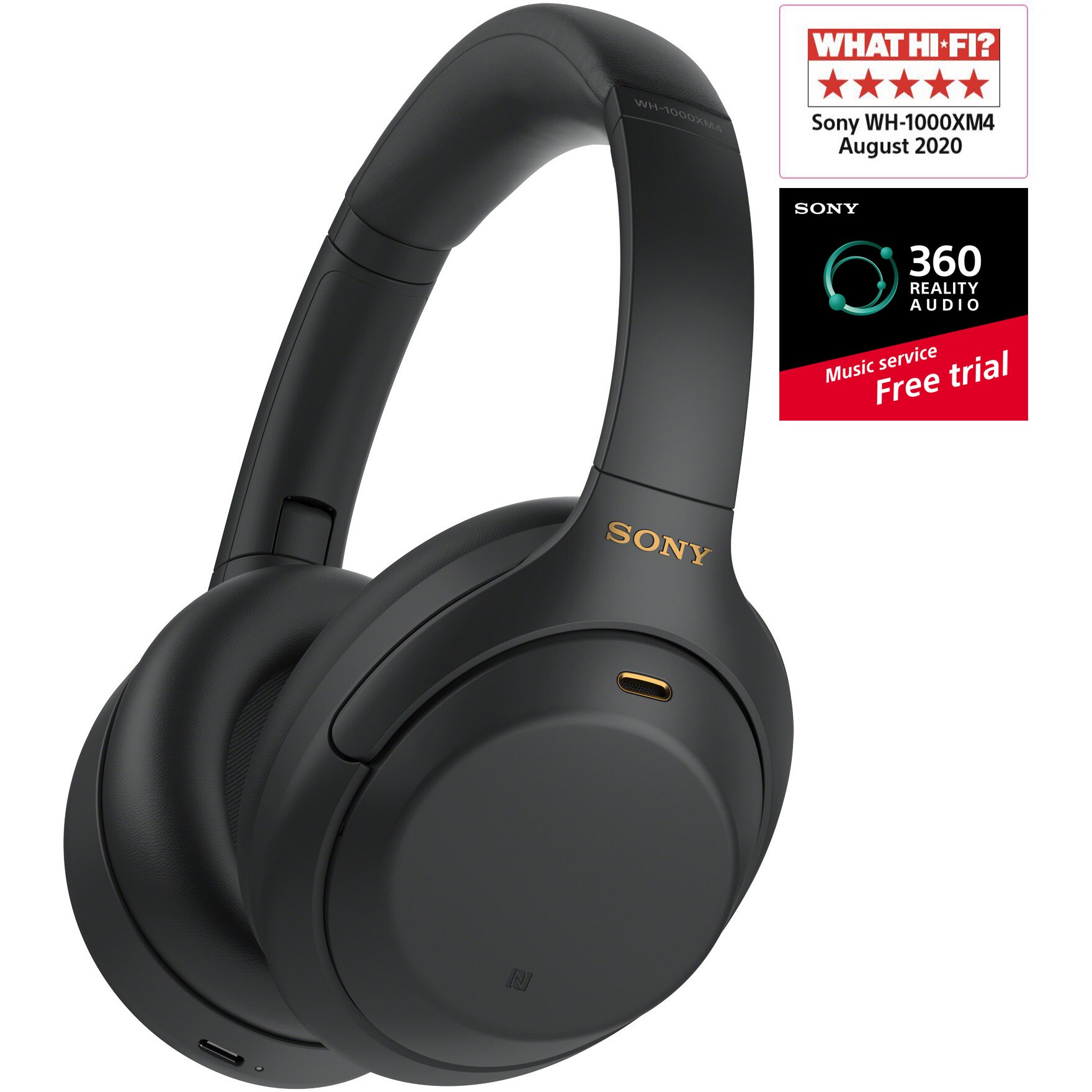 Over the Ear Headphones Sony WH1000XM4B, Wireless, Bluetooth, Noise cancelling, Microphone, Black