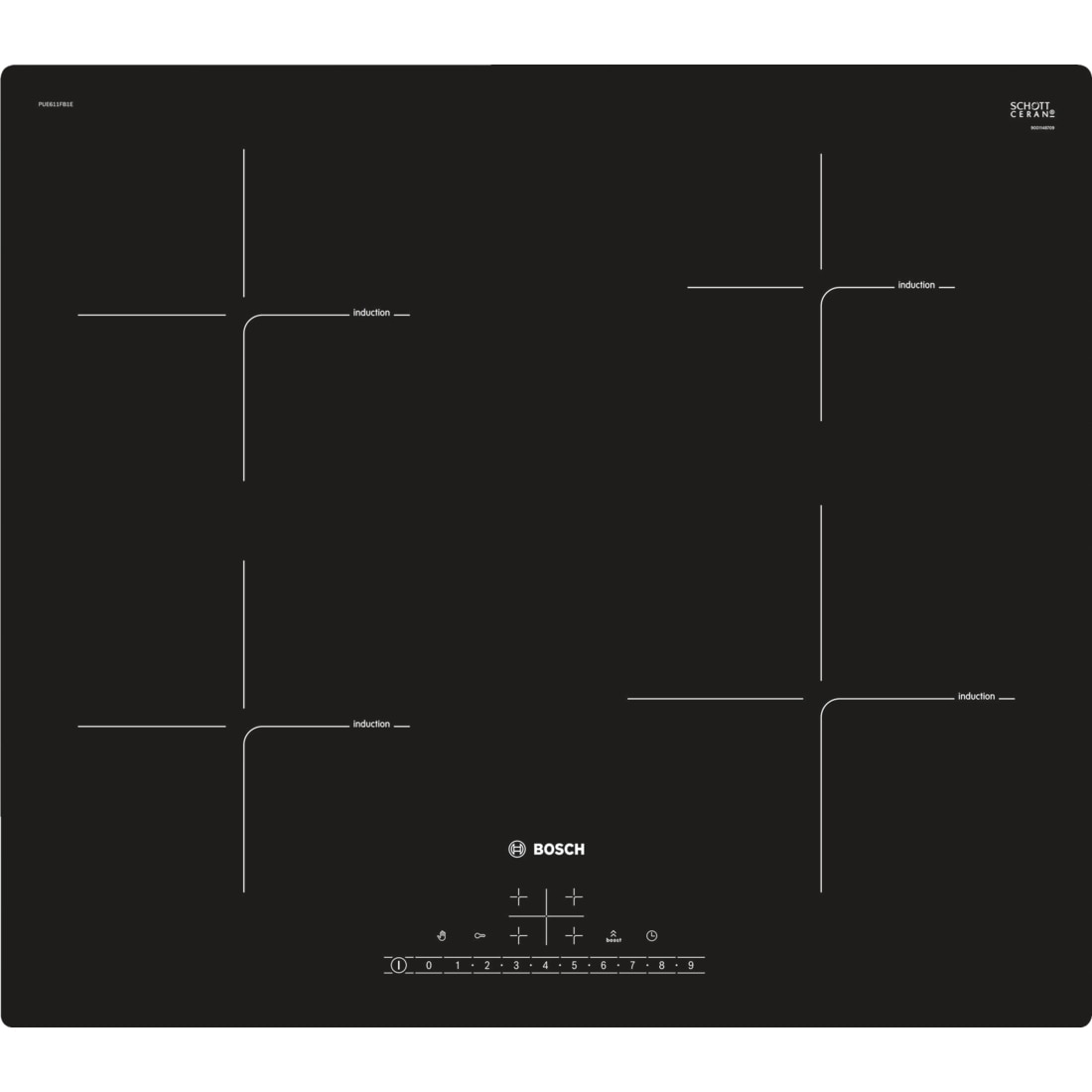 Bosch PUE611FB1E Built-in Hob, Electric, Induction, 4 Cooking Zones, PowerBoost, 60 cm, Black